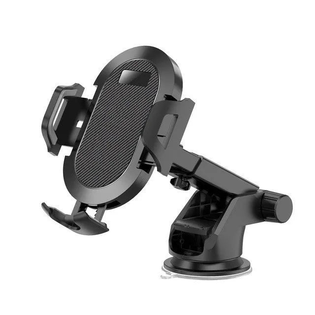 Black and grey auto-lock car phone holder mounted on a car air vent.