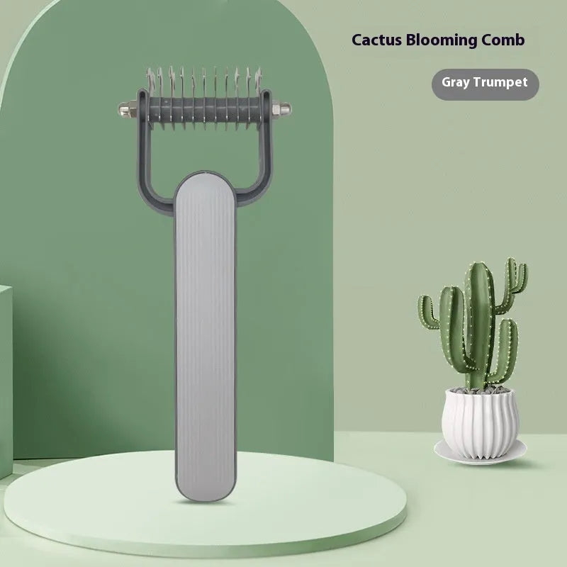 Dog grooming unknotting comb with green PP handle and stainless steel teeth