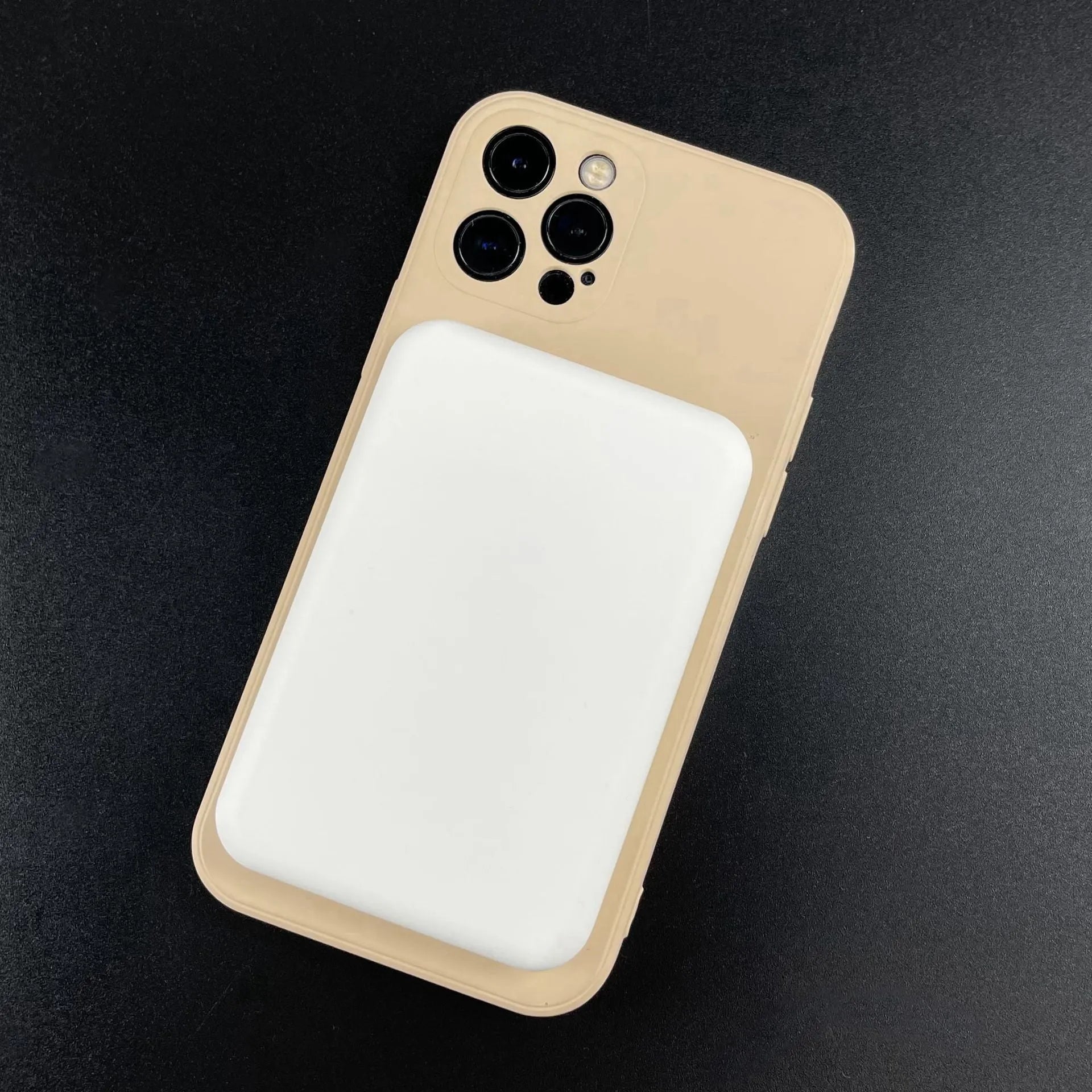 Magnetic wireless charger power bank with creative PVC design showing pink, purple, and white colour options