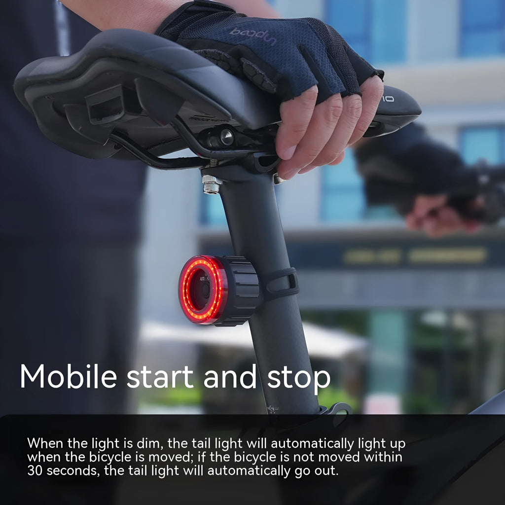 Black intelligent induction brake taillight for bicycle with seat tube mounting bracket