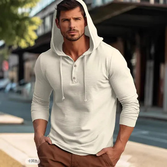 Men's cotton pullover hoodie in dark blue colour with long sleeves