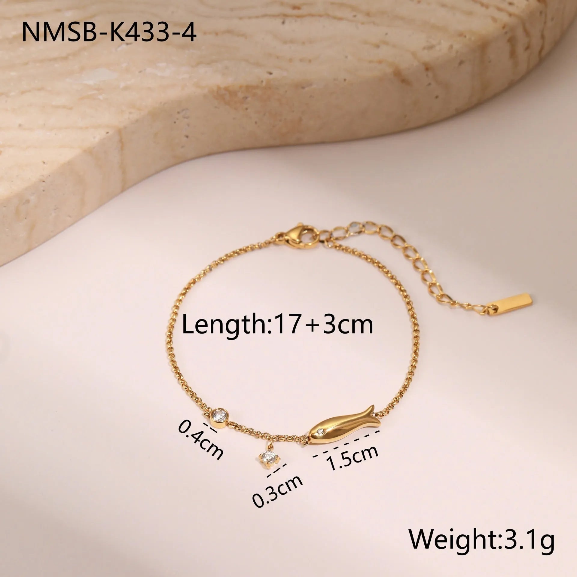 Women's titanium steel bracelet with geometric star pendant and 18K gold plating