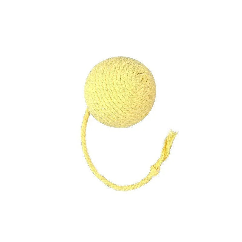 Cat toy ball with rope and built-in bell in multiple colours for kitten play