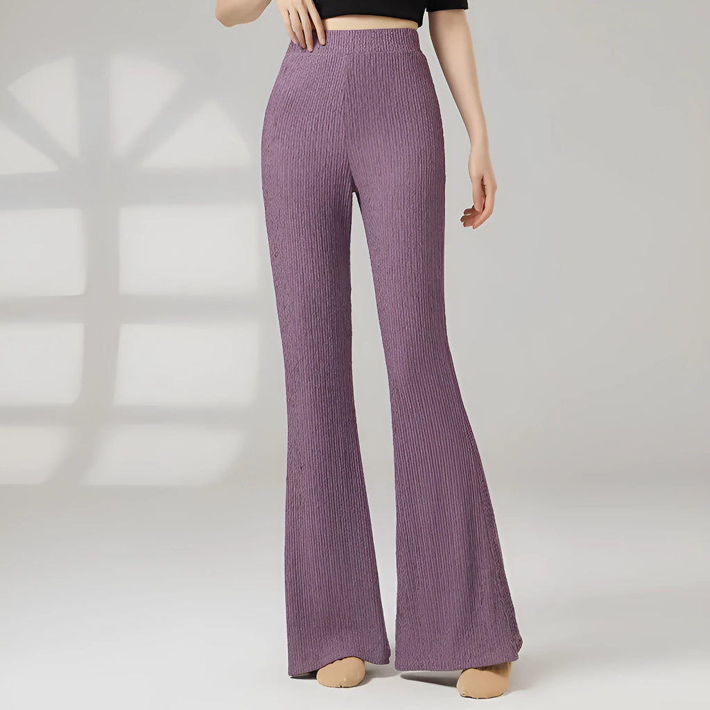 Women's solid colour stretch polyester dance practice pants for ballet and sports dance training.