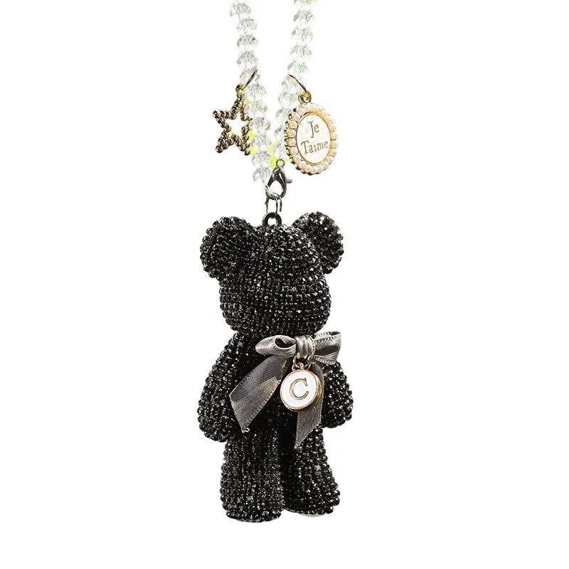 Violent Bear car rearview mirror pendant with crystal rhinestones in 5x9cm size