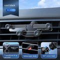 An invisible aluminium alloy phone holder for car air vents, shown in black.