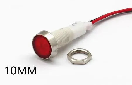 10mm stainless steel edge plastic indicator light with wire and flat metal end