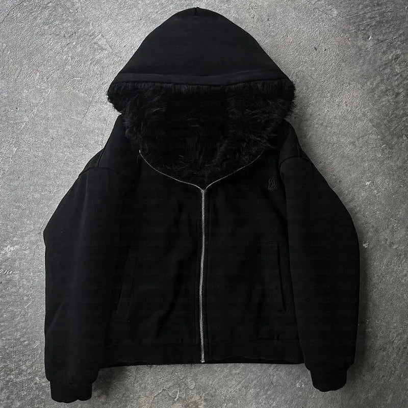 Baggy cardigan-style coat in black or white with long sleeves and loose fit