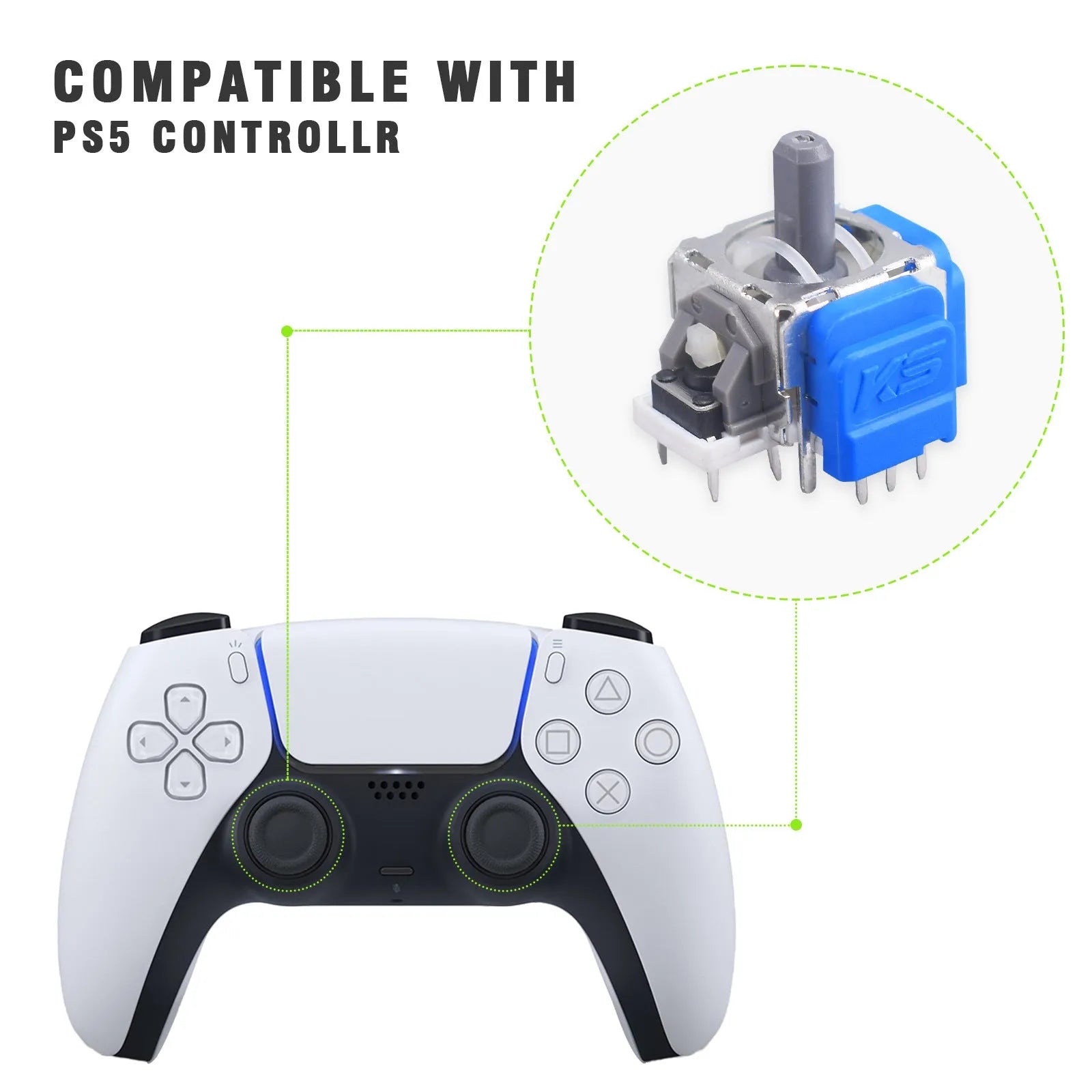 Hall effect magnetic joystick replacement module for PS5, PS4, Switch and XBOX game controllers.