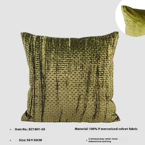 Antique style quilted cushion pillow in mercerised velvet with embossed texture, shown in square and waist pillow sizes