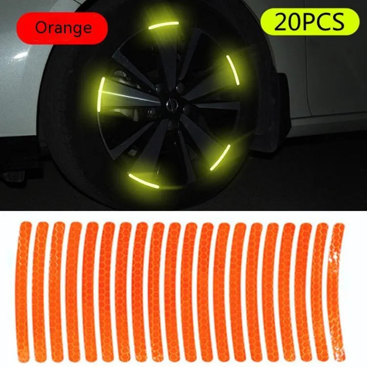 20PCs car wheel hub reflective sticker set showing arc pattern design on PVC material