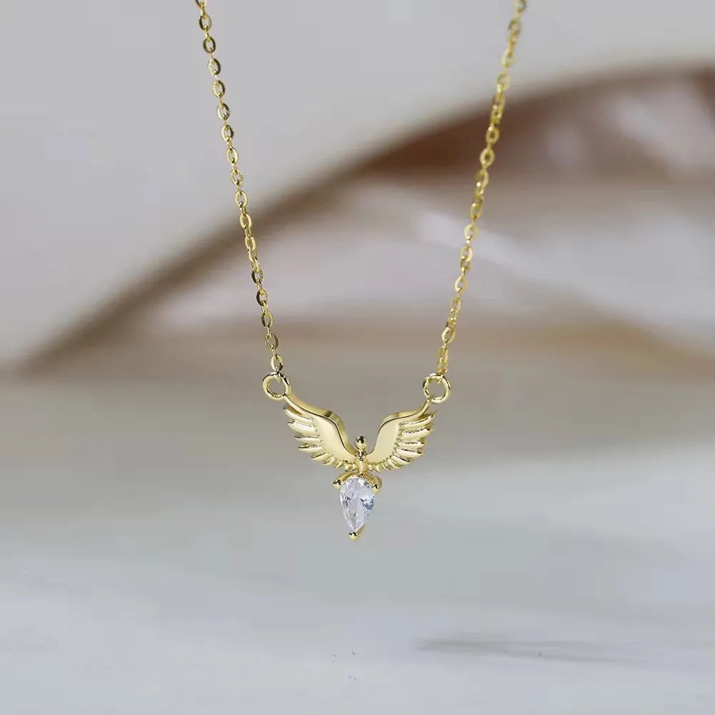 Silver eagle pendant necklace on an adjustable O-ring chain, shown in white gold colour finish.
