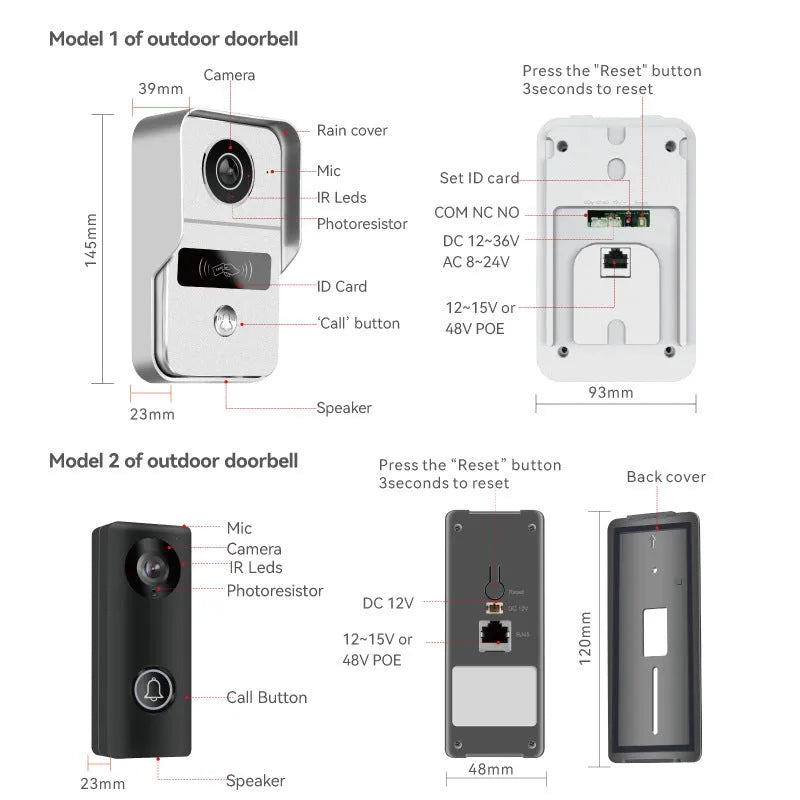 10-inch video intercom doorbell monitor with 1080P outdoor camera unit