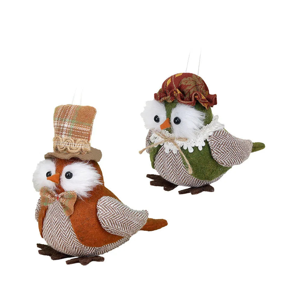 Thanksgiving owl and harvest bird polyester cloth desktop pendant ornament in orange or green colour
