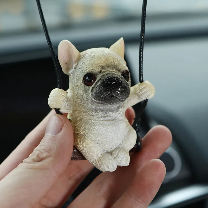 Resin bulldog cartoon car pendant ornament for rearview mirror in multiple colour options