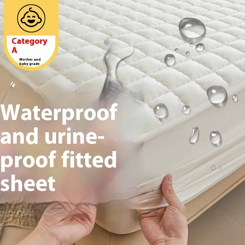 Cotton waterproof fitted sheet in blue colour with elasticated edges for mattress protection