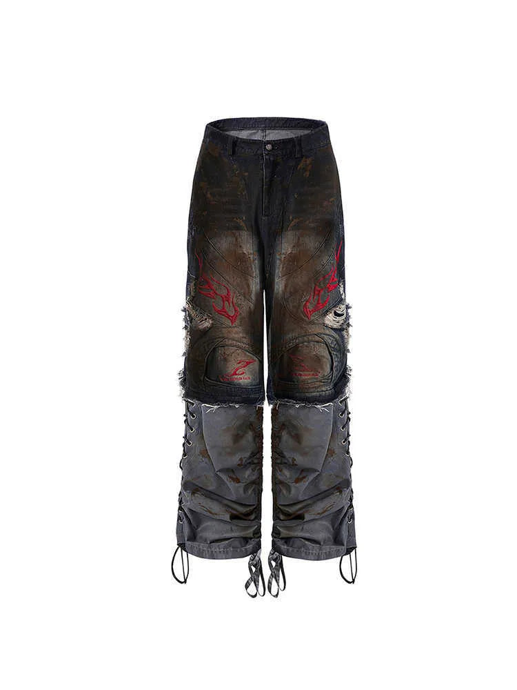 Men's retro jeans with detachable trouser legs in wide leg loose fit denim