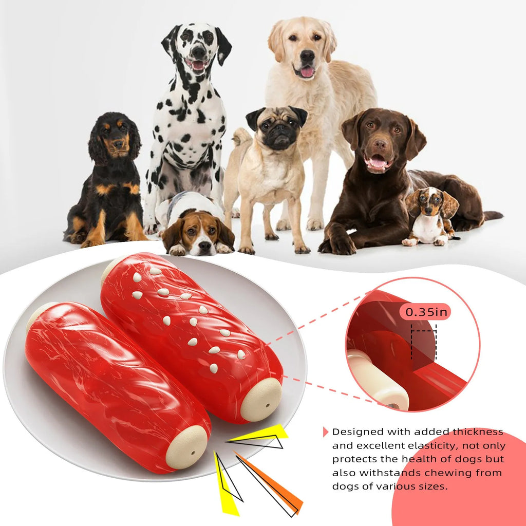 Primary colour plastic dog chew toy with hollow centre and molar-textured rod shape