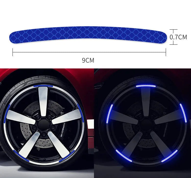 20PCs car wheel hub reflective sticker set showing arc pattern design on PVC material
