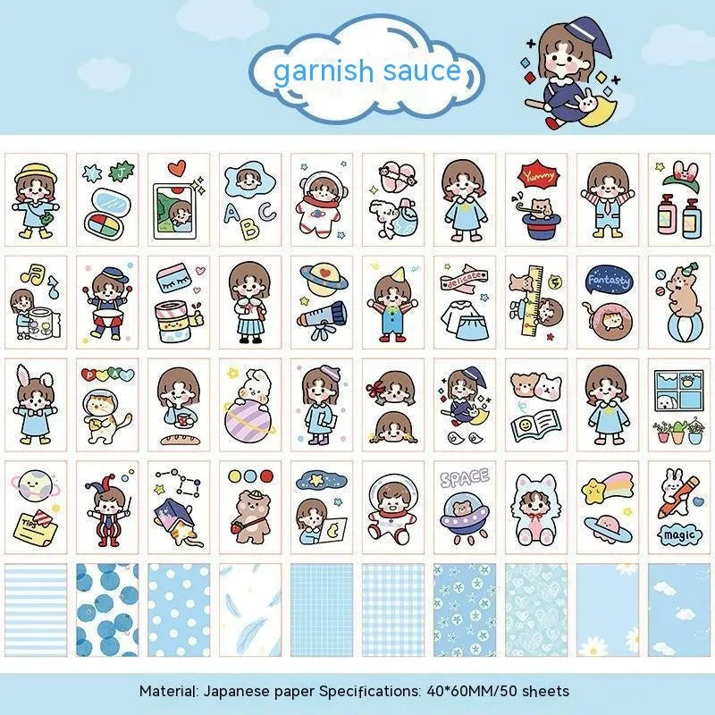 Hand-drawn heart stickers with cartoon characters for notebooks and screen protectors
