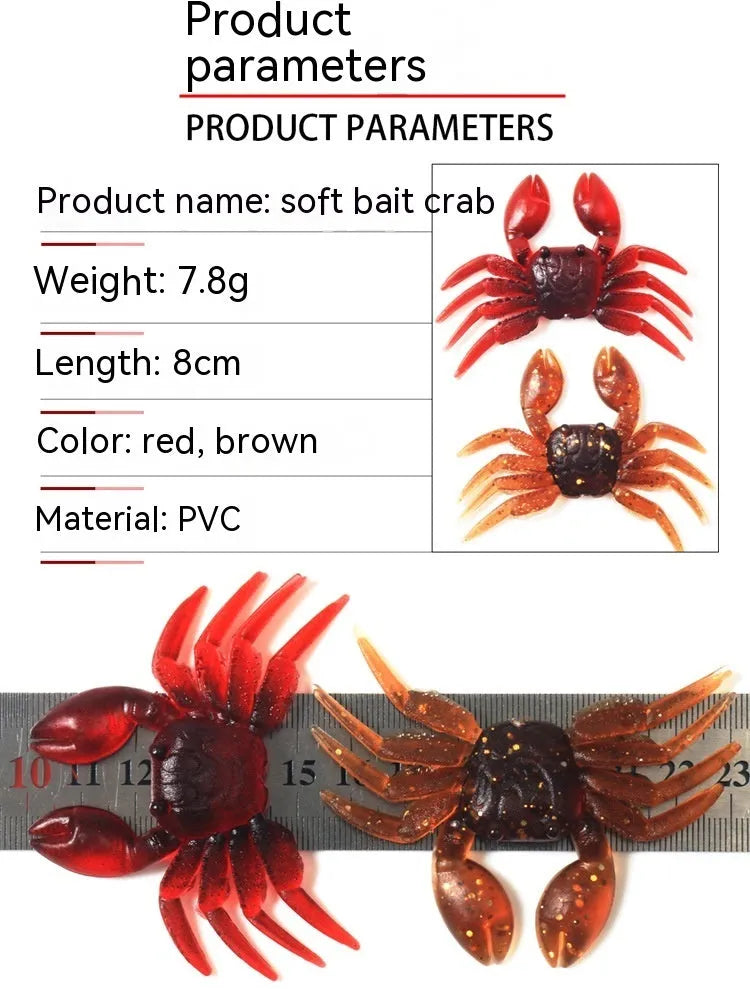 8cm PVC crab fishing lure in red or brown colour option for saltwater and freshwater fishing