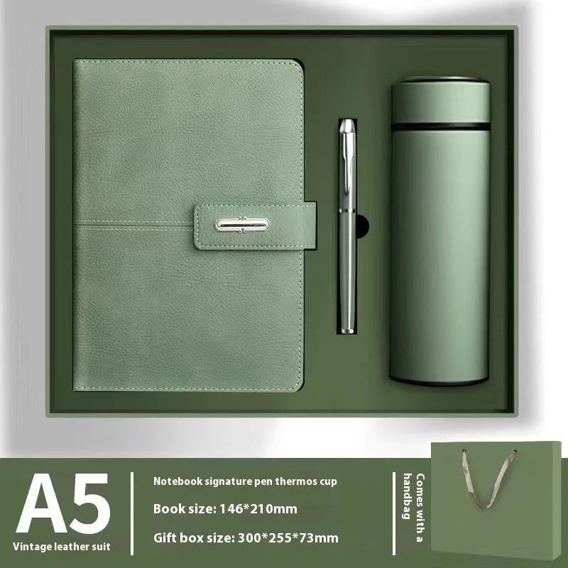 A5 notebook with PU leather cover in various colours including black, red, green, blue, and orange
