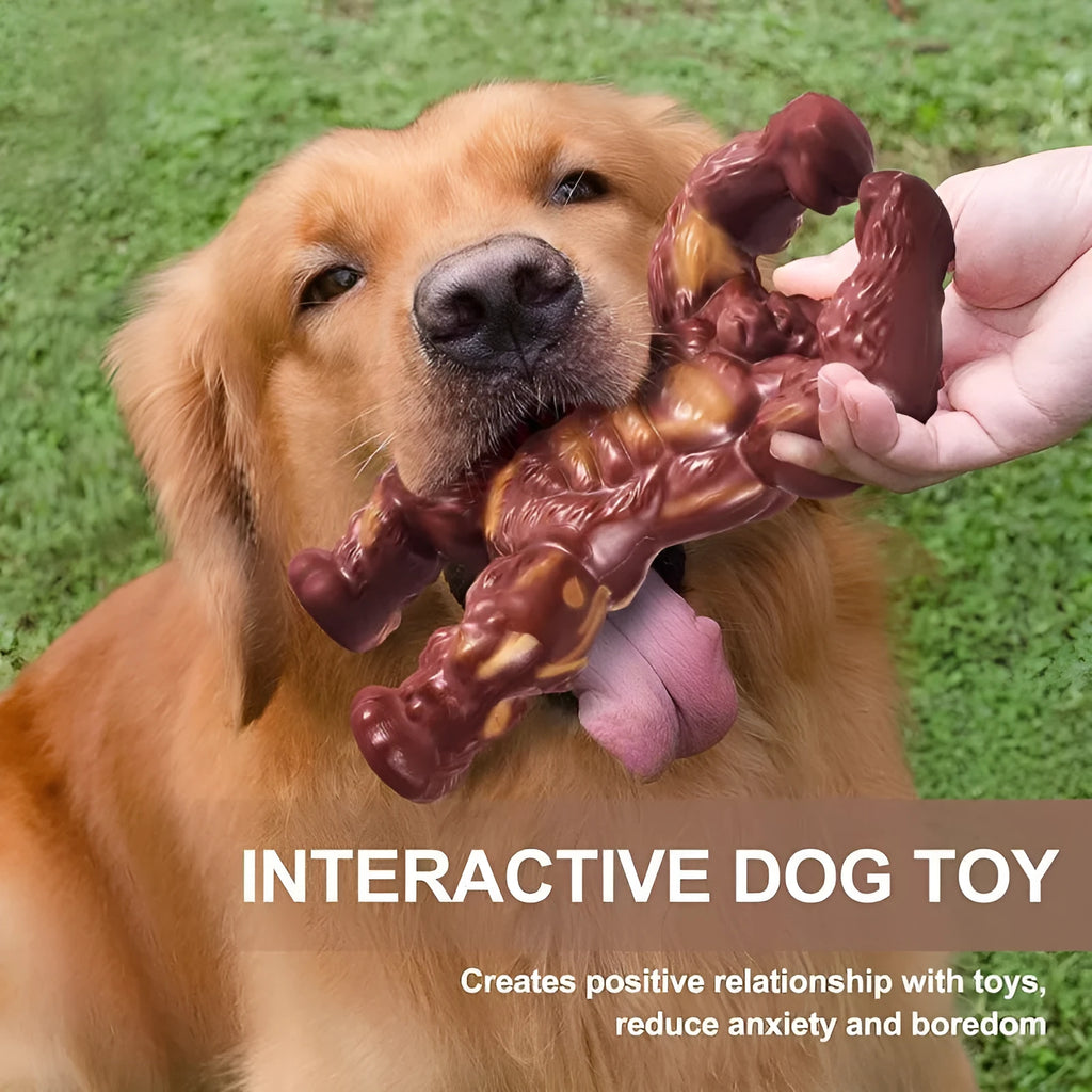 Scarlet red nylon dog chew toy with beef flavour for dental cleaning