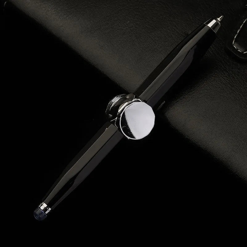 Metal gyro ballpoint pen with a spinning top, shown with multiple ink colour options.
