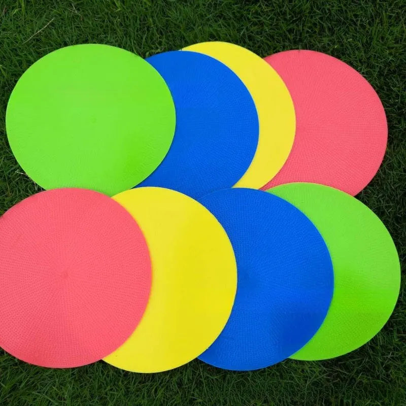 Soft yellow TPE football landmark pad, a flat 23cm disc for field sports target marking.