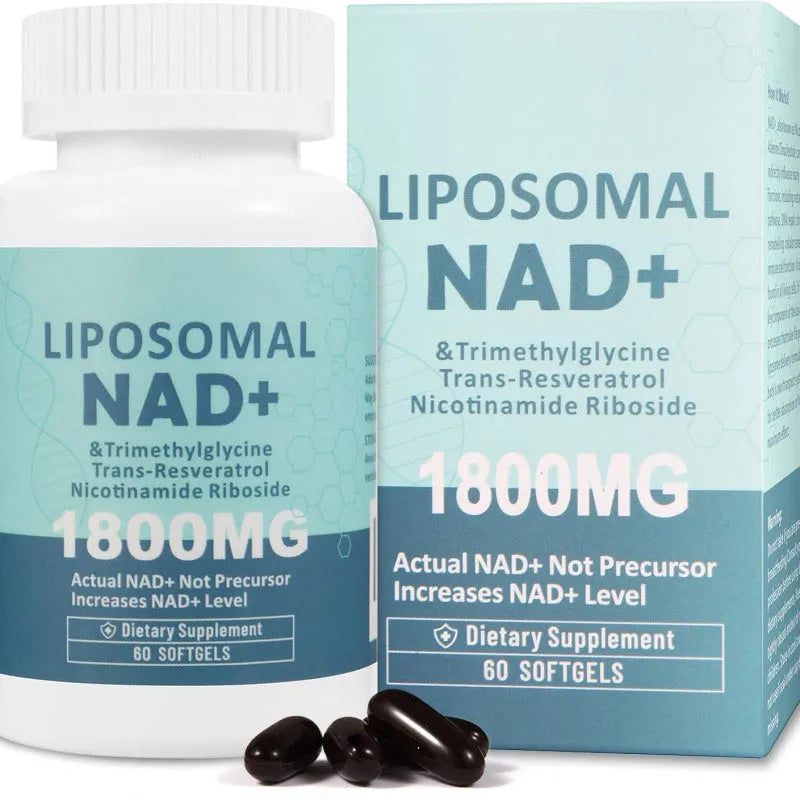 Bottle of NMN gel capsules, available in 60 piece or 120 piece counts.