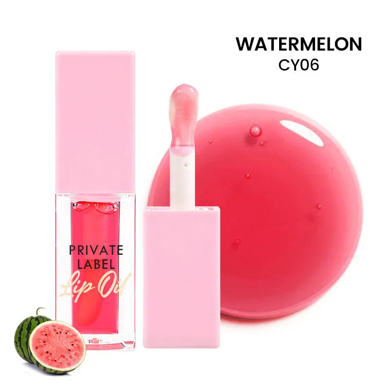 Women's transparent lip gloss in six natural shades: Bird of Paradise, Cherry, Coral, Mango, Strawberry, Watermelon
