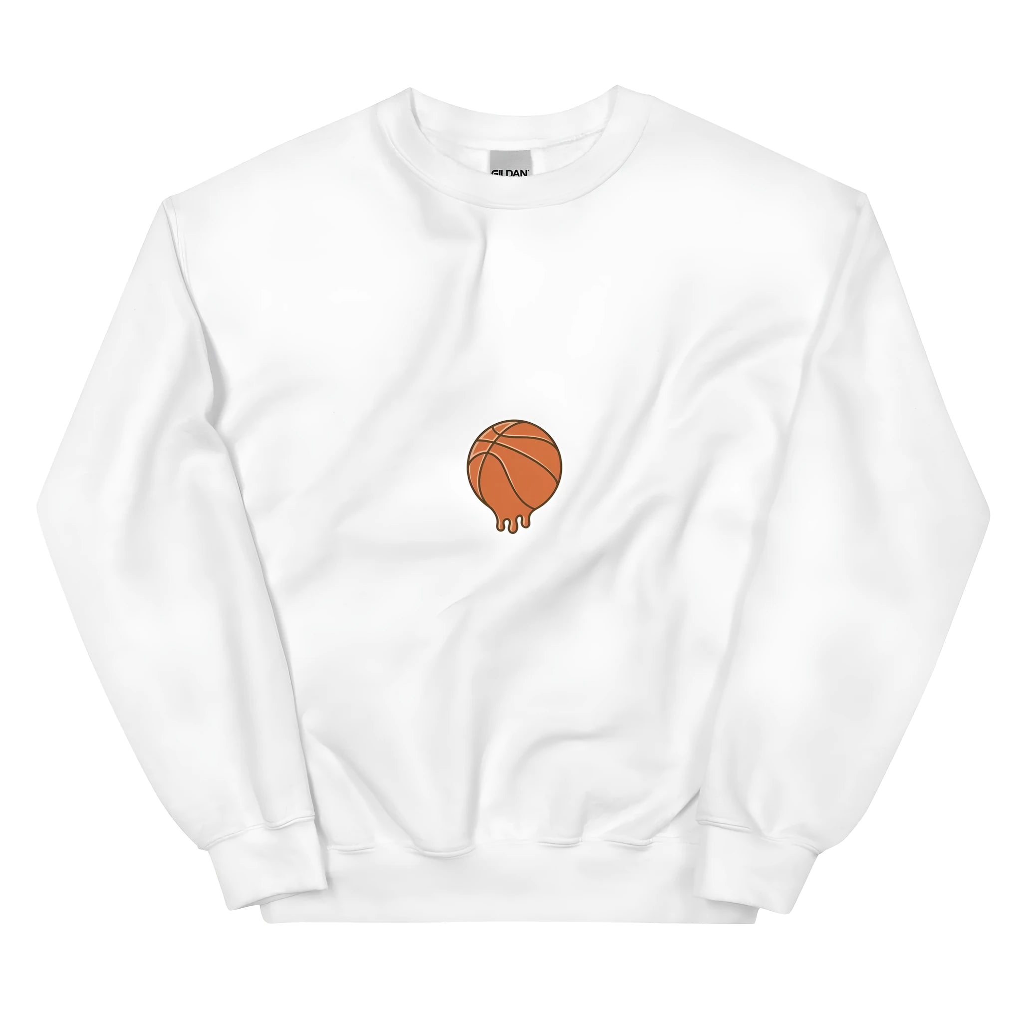 White hooded sweatshirt with printed design, fleece lining, and side seam pockets