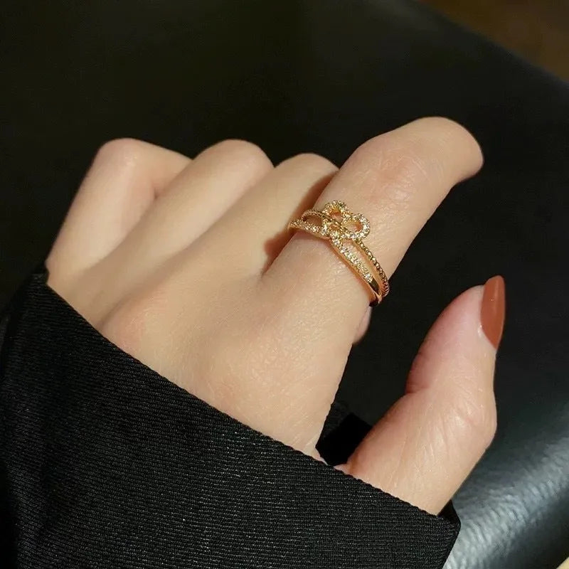 Love ring for women copper geometric electroplated gold colour Korean style light luxury jewellery
