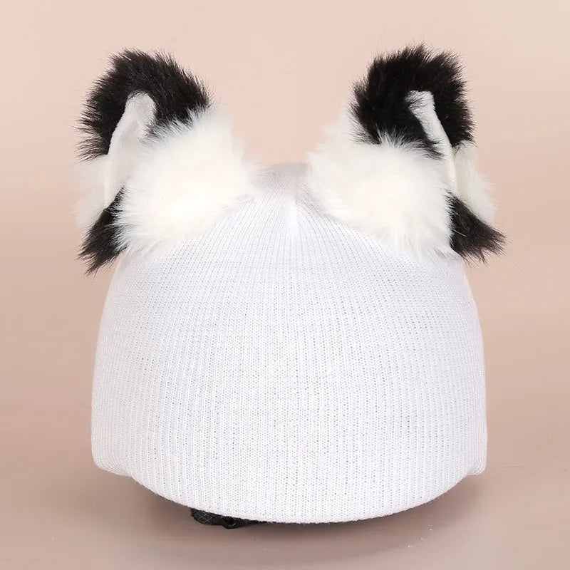 Plush fabric cartoon character helmet cover and matching hat cover set for costumes.