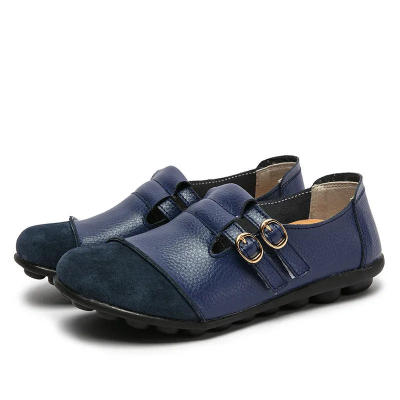 Button men's low-top casual leather loafers with Velcro strap closure in multiple colours.