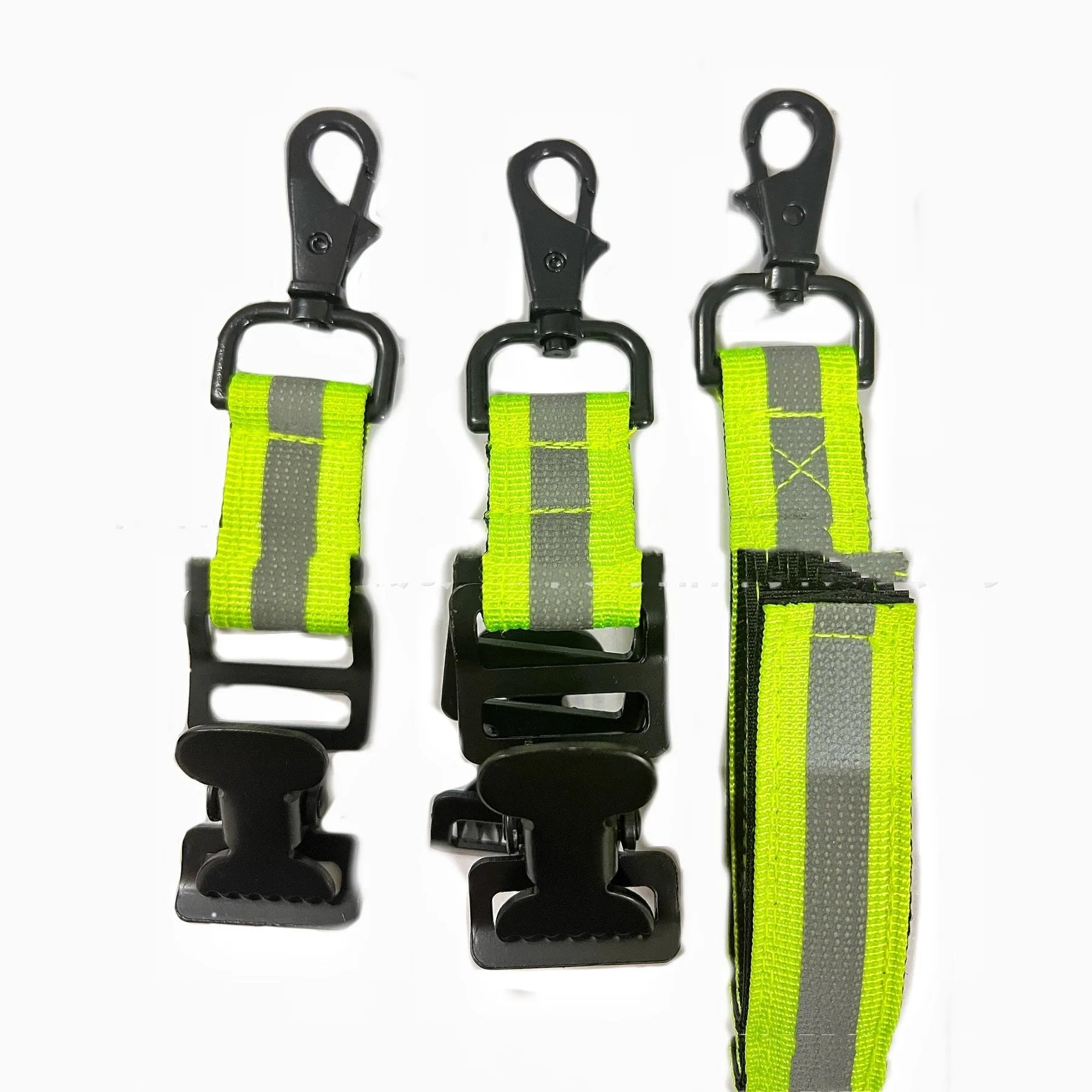 Fluorescent green metal buckle clip for fireman gloves with reflective nylon lining