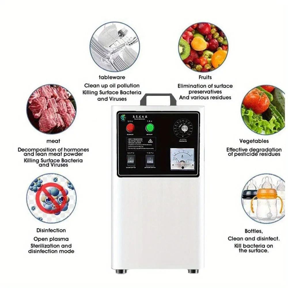 Ozone generator for fruit and vegetable treatment with 20g/h output and air-cooled design