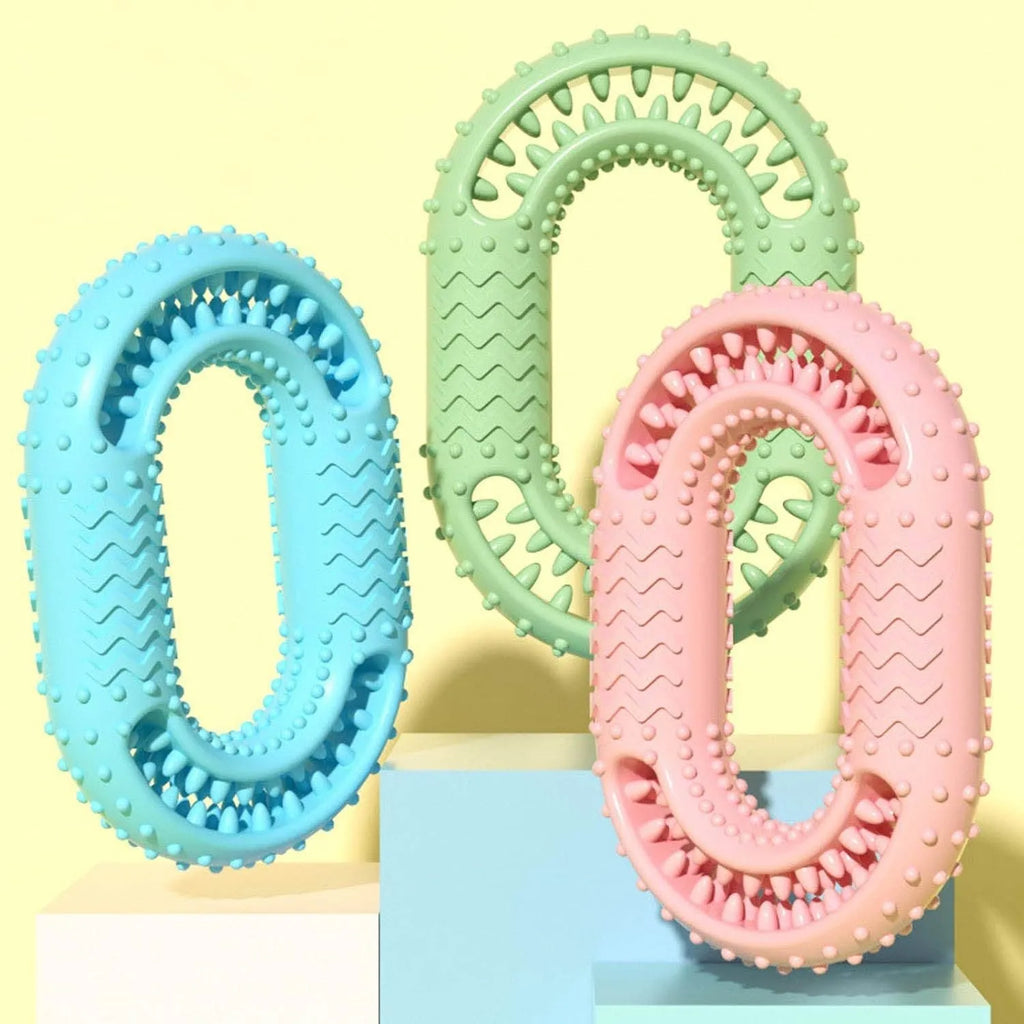 Blue O-ring shaped dog chewing toy for aggressive chewers and dental health