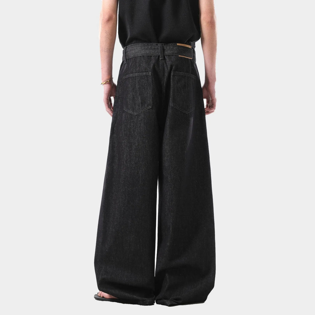 Black high waisted straight leg jeans with gold detailing in American retro style