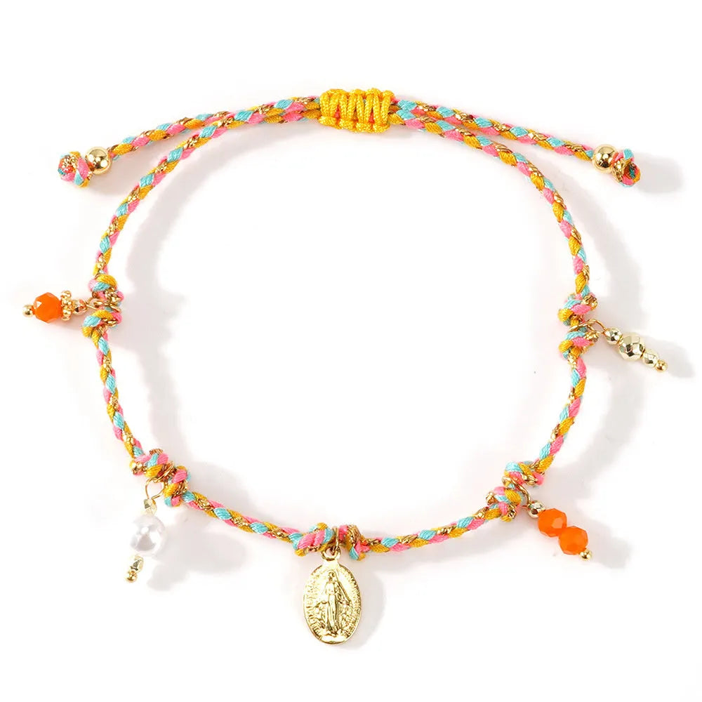 Hand-woven colourful braided rope bracelet with ethnic carrying strap design for women