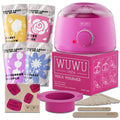 27-piece hair removal wax kit with wax heater machine and four coloured hypoallergenic wax beads