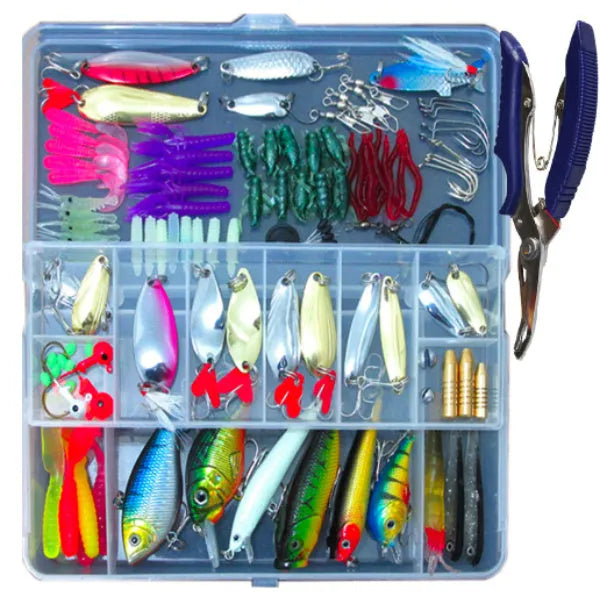 132-piece fishing lure suit in rose red treasure colour with plastic and high carbon steel construction