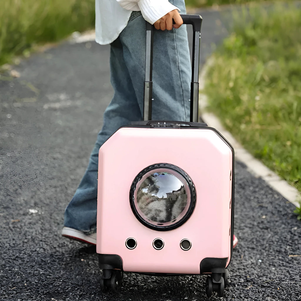Hard shell PVC pet flight trolley case in multiple colours with retractable handle