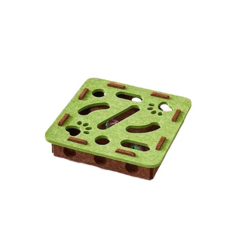 Green brown felt cat scratching box measuring 30cm square for feline enrichment