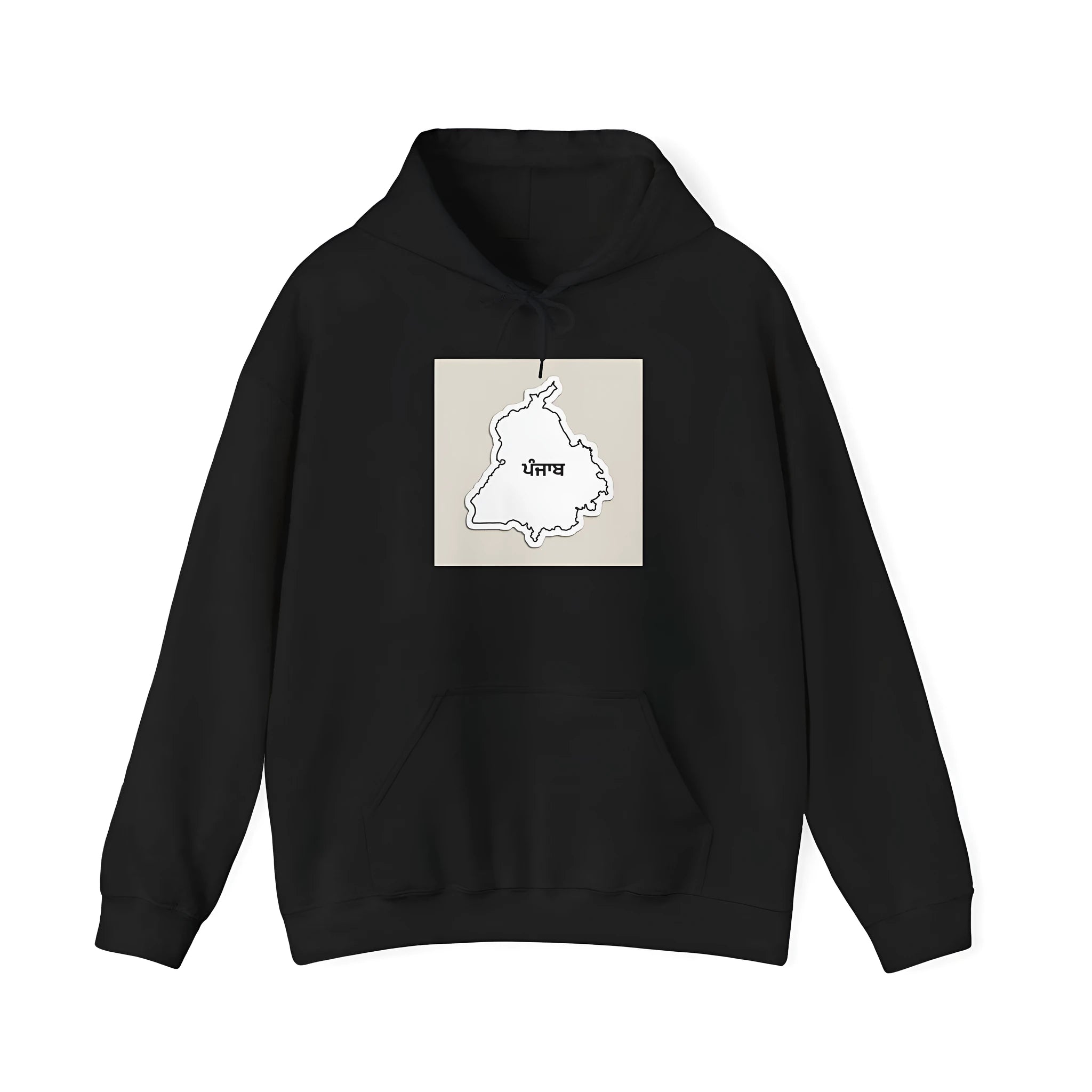 Black drop-shoulder sleeve casual sports hoodie with printing and pocket