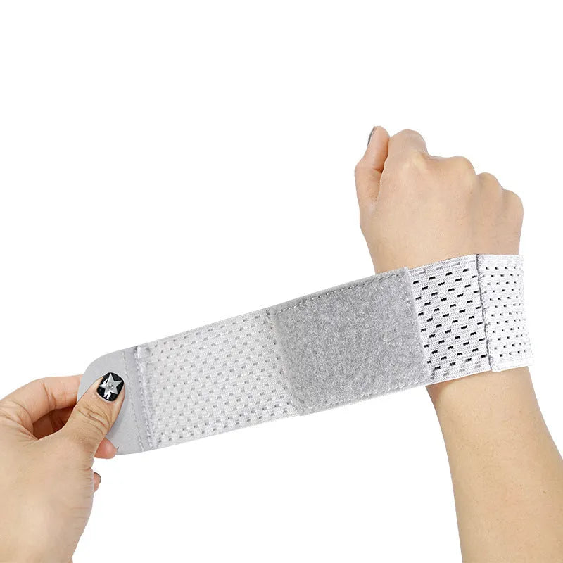 A high elasticity breathable athletic wristguard for wrist support in black, grey, or pink.