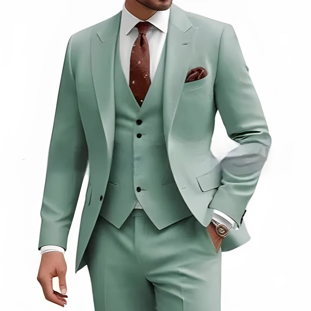 Men's slim fit three-piece suit in chemical fibre blend fabric for business wedding occasions