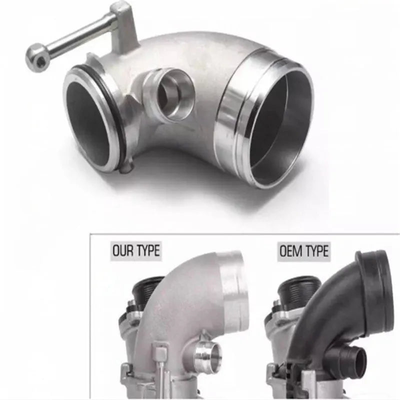 Aluminium alloy 90-degree turbine elbow pipe for lateral engine automotive applications