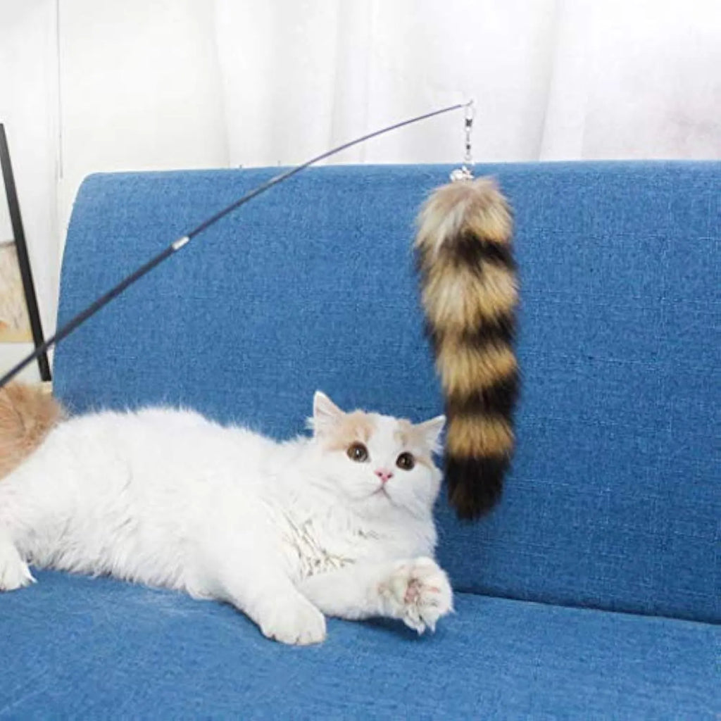 Black cat toy wand with elastic string measuring 42 cm for interactive play