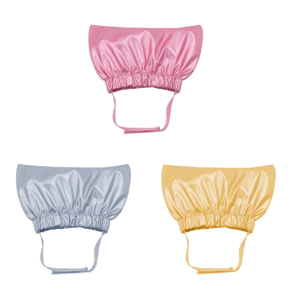 Adjustable pet shower cap in silver colour with ear-proof waterproof design for cats and dogs